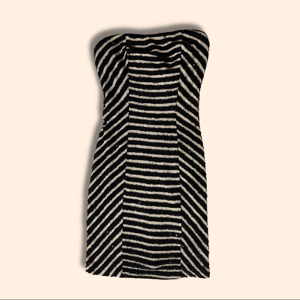 Tan and white striped contour dress, size small